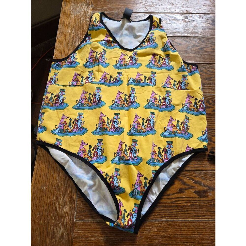 Nooworks Yellow Novelty Print Bodysuit with Black Trim